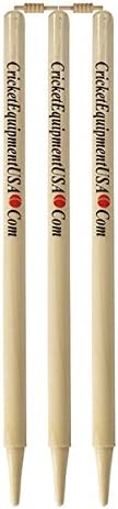 CE Cricket Stumps Set 6 Wickets 4 Bails Wooden White Yellow Brown Standard Size
